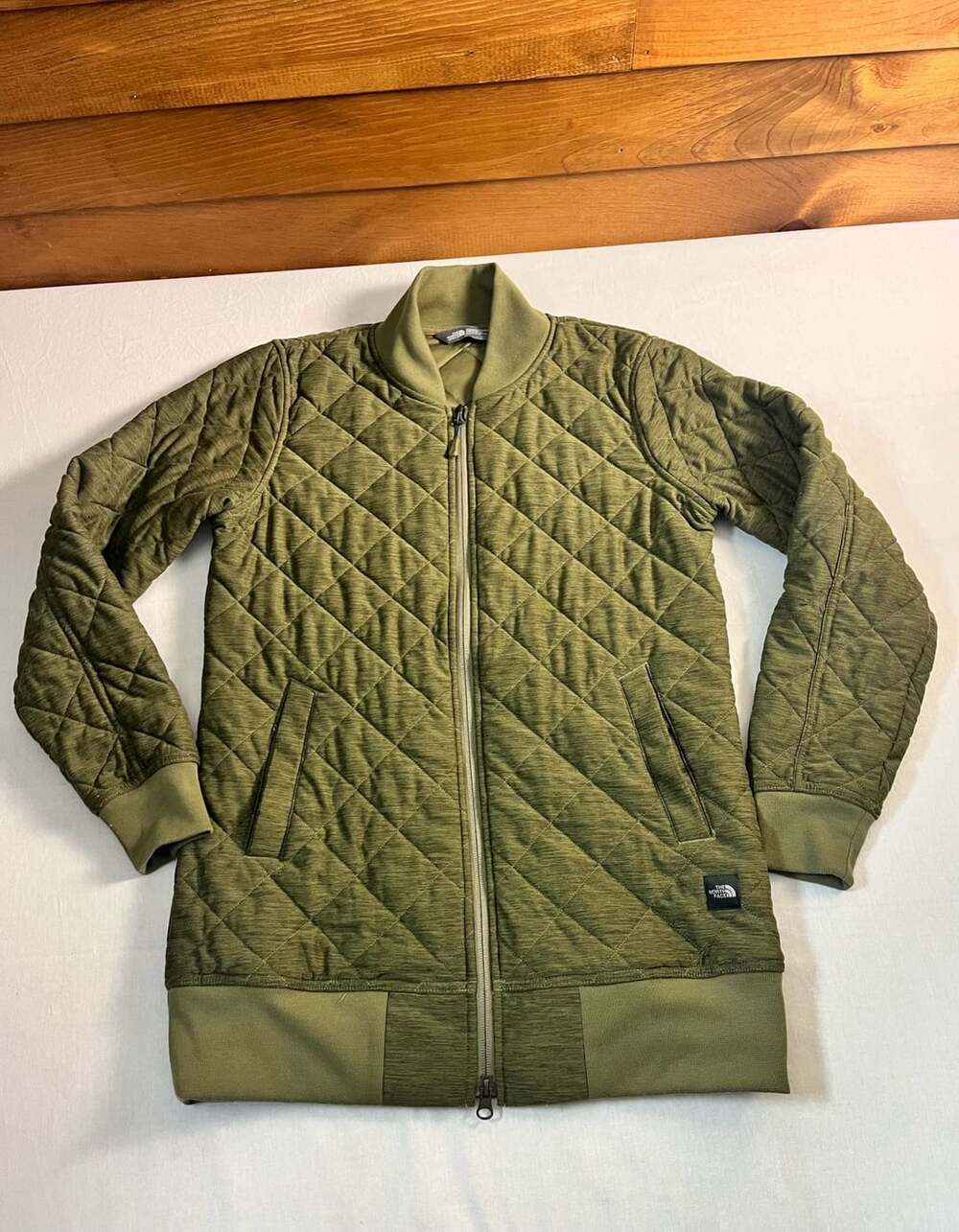 The North Face Mod Bomber Jacket Size S Olive Green Quilted Full Zip